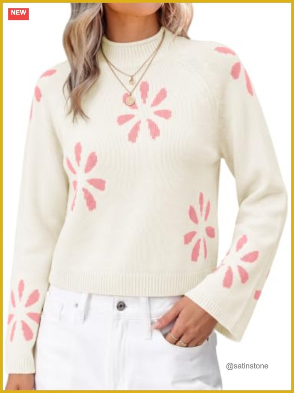 SHEWIN Womens Turtleneck Cropped Sweater Floral Pullover Fall Outfit